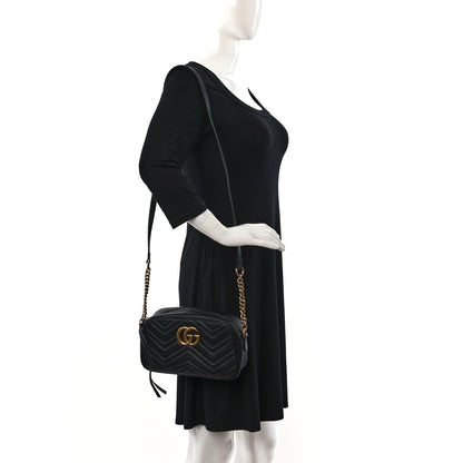 Gucci Calfskin Matelasse Small GG Marmont Chain Shoulder Bag Black 1 of 9