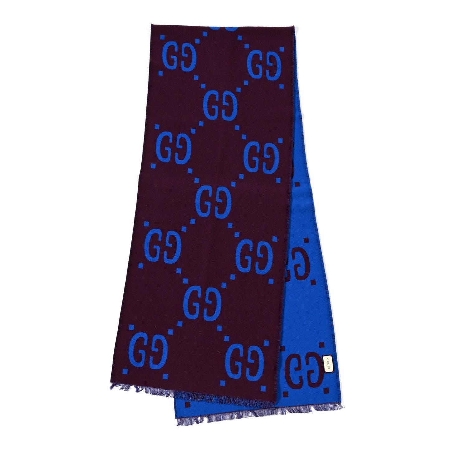 Silk Wool GG Freedom Monogram Scarf Lacquer Blue