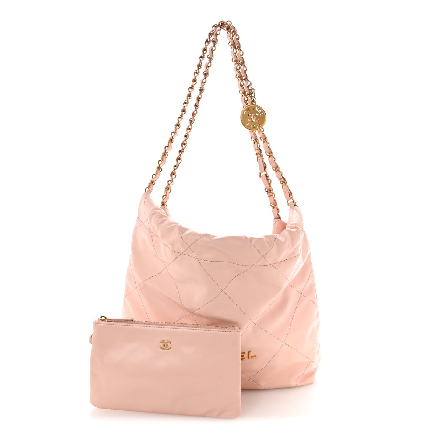 Shiny Calfskin Quilted Small Chanel 22 Light Pink