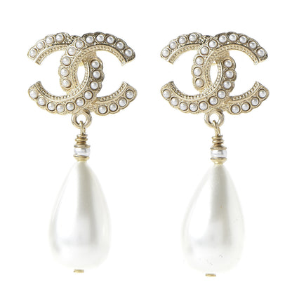 Chanel Pearl CC Drop Earrings Gold Pearly White 1 of 5
