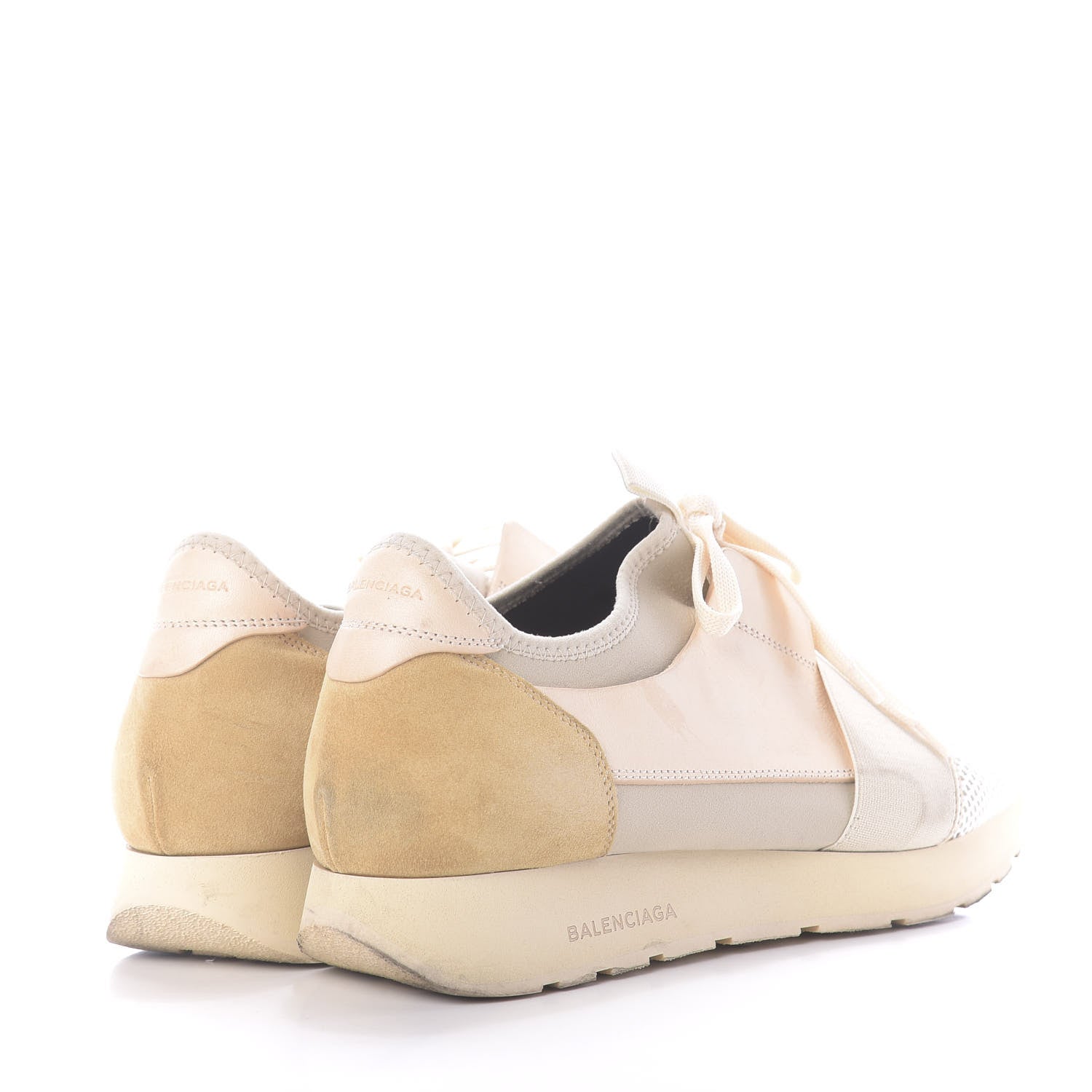 Balenciaga Calfskin Neoprene Mesh Womens Race Runner Sneakers 41 Beige Grey 4 of 10
