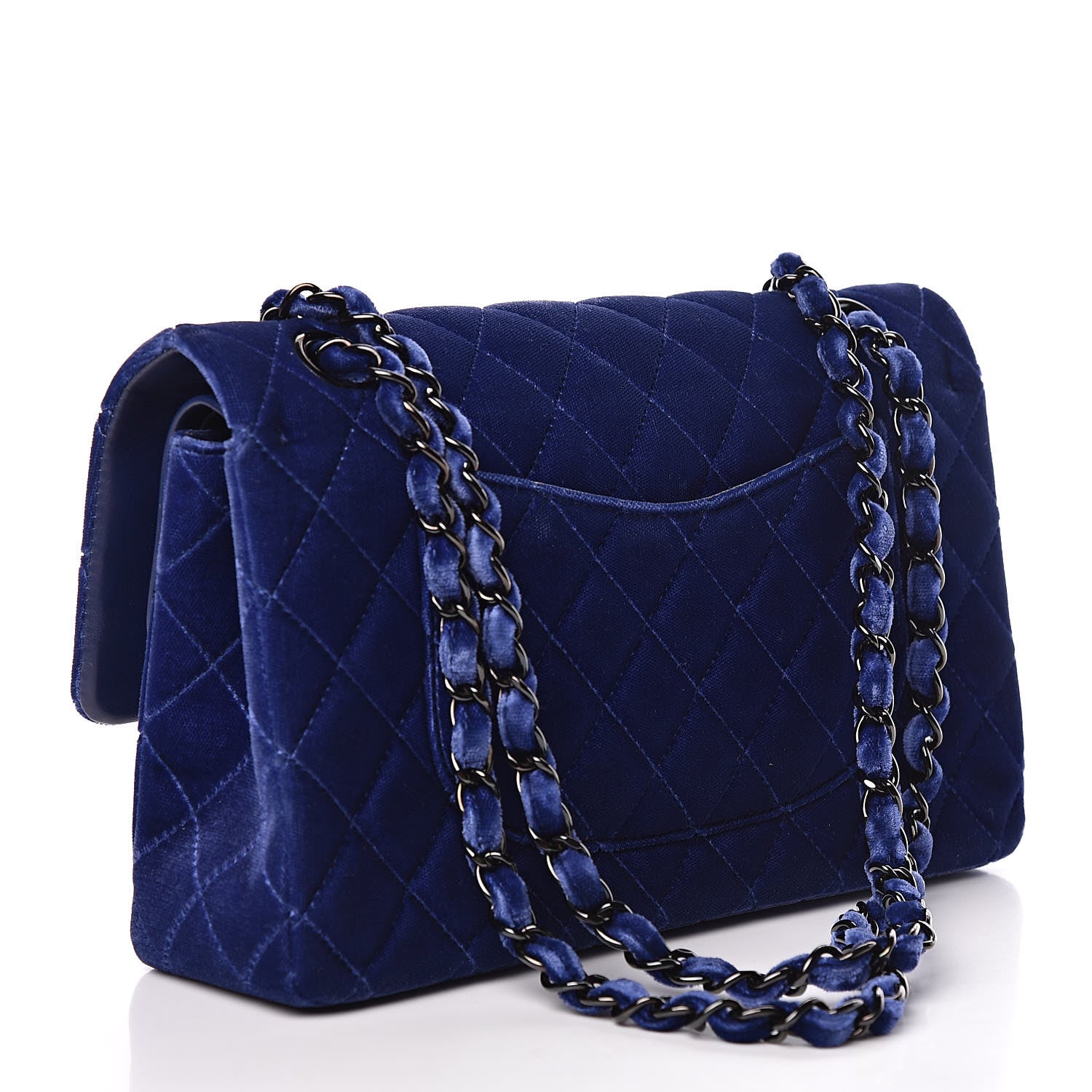 Chanel Velvet Quilted Medium Double Flap Navy Blue 3 of 14