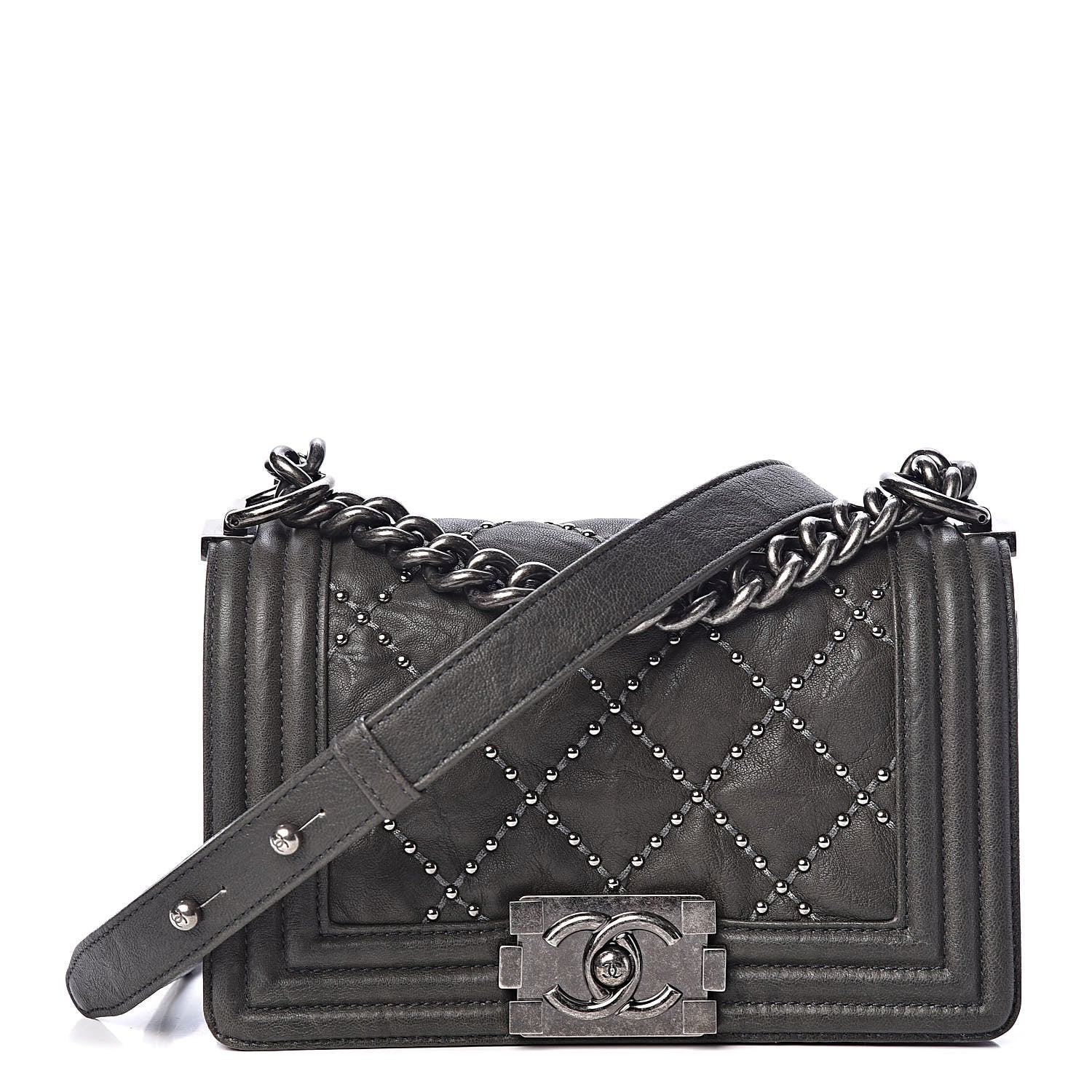 Chanel Crumpled Lambskin Small Studded Boy Flap Dark Gray 1 of 11