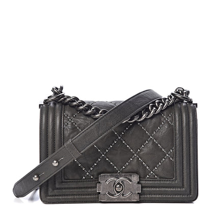 Chanel Crumpled Lambskin Small Studded Boy Flap Dark Gray 1 of 11