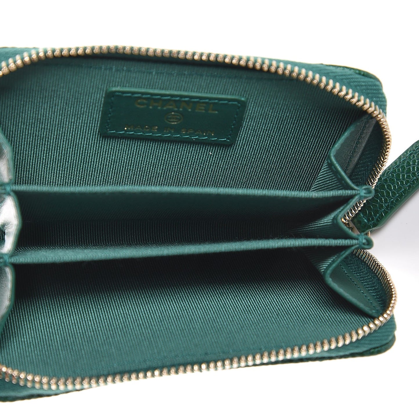 Metallic Caviar Quilted Zip Coin Purse Green