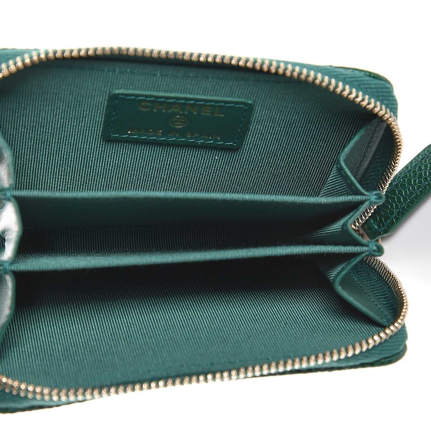 Chanel Metallic Caviar Quilted Zip Coin Purse Green 5 of 16