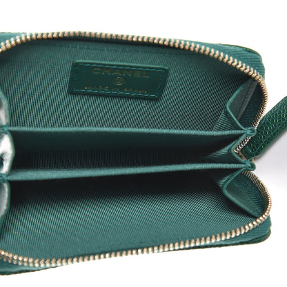 Chanel Metallic Caviar Quilted Zip Coin Purse Green 5 of 16