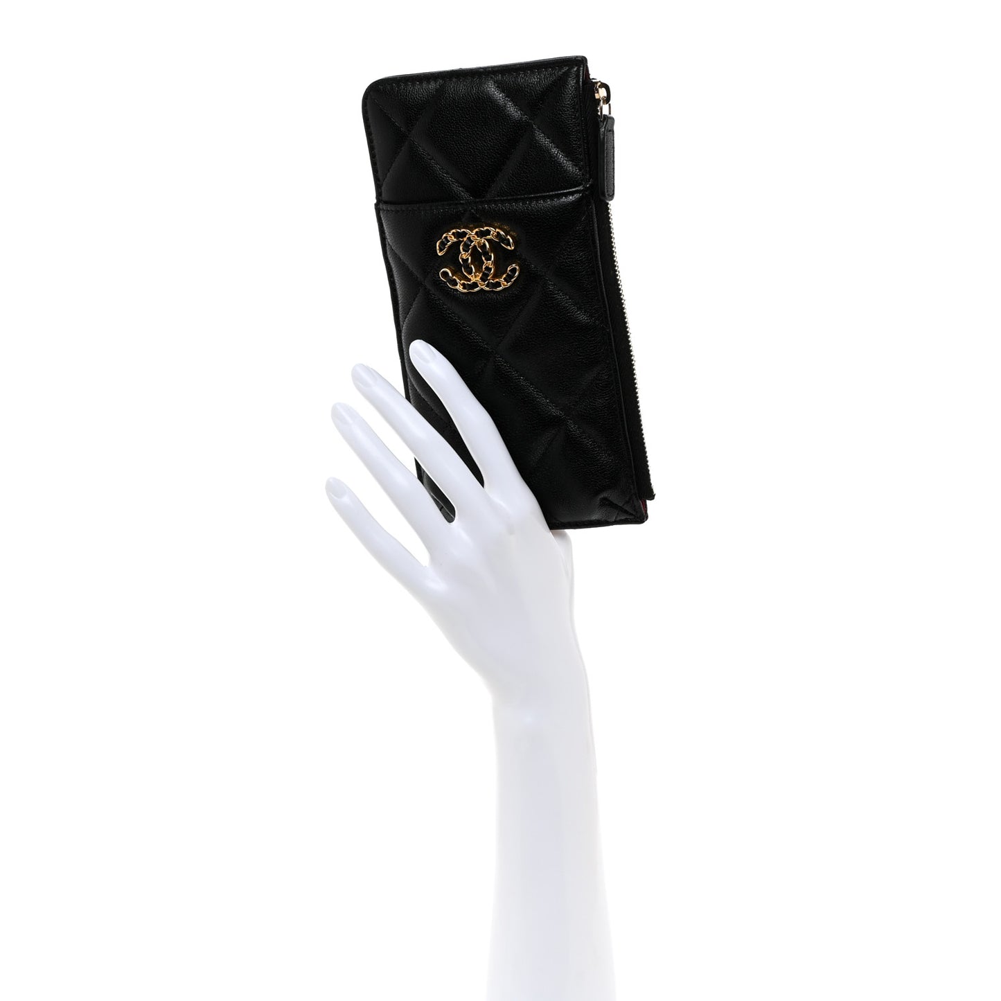 Goatskin Quilted Chanel 19 Flat Wallet Pouch Black