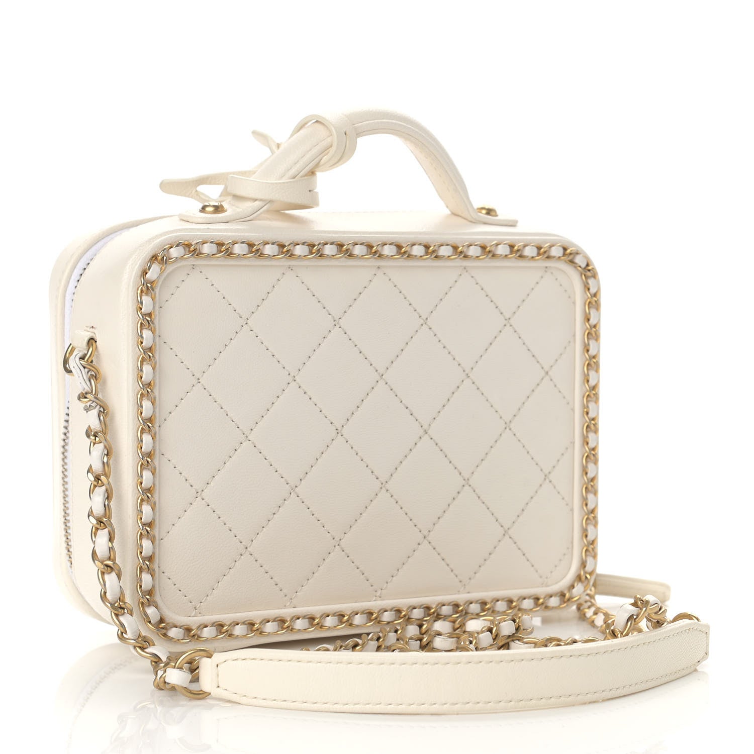 Chanel Goatskin Quilted Small CC Filigree Vanity Case White 3 of 9
