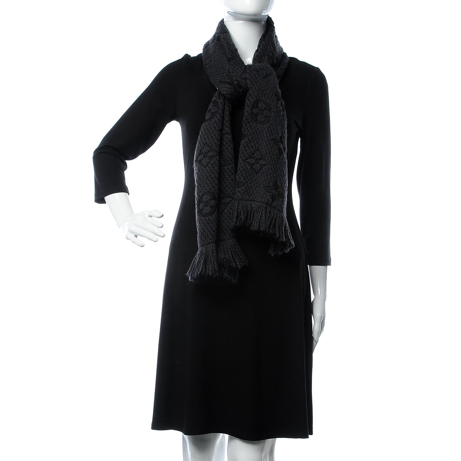 Louis Vuitton Wool Silk Logomania Scarf Charcoal Grey 2 of 3
