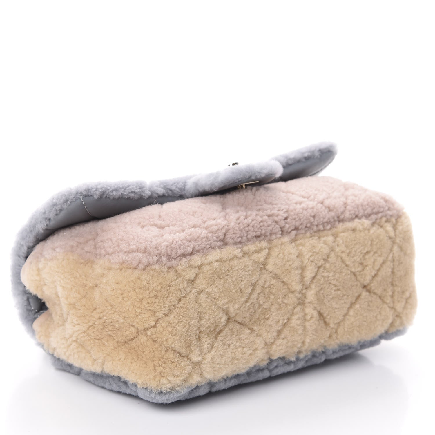 Chanel Shearling Sheepskin Single Flap Gray Pink Beige 4 of 10