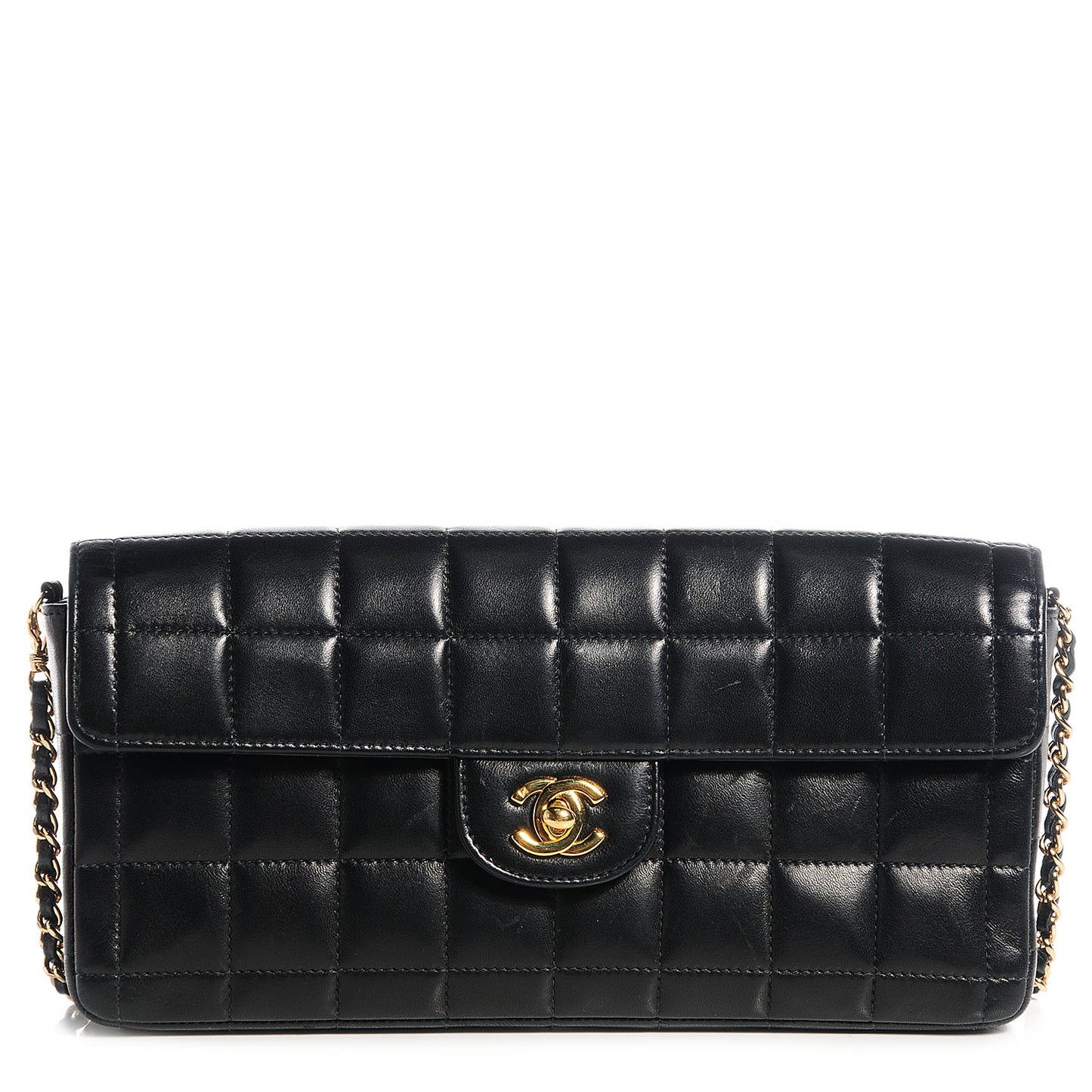 Lambskin East West Chocolate Bar Flap Black