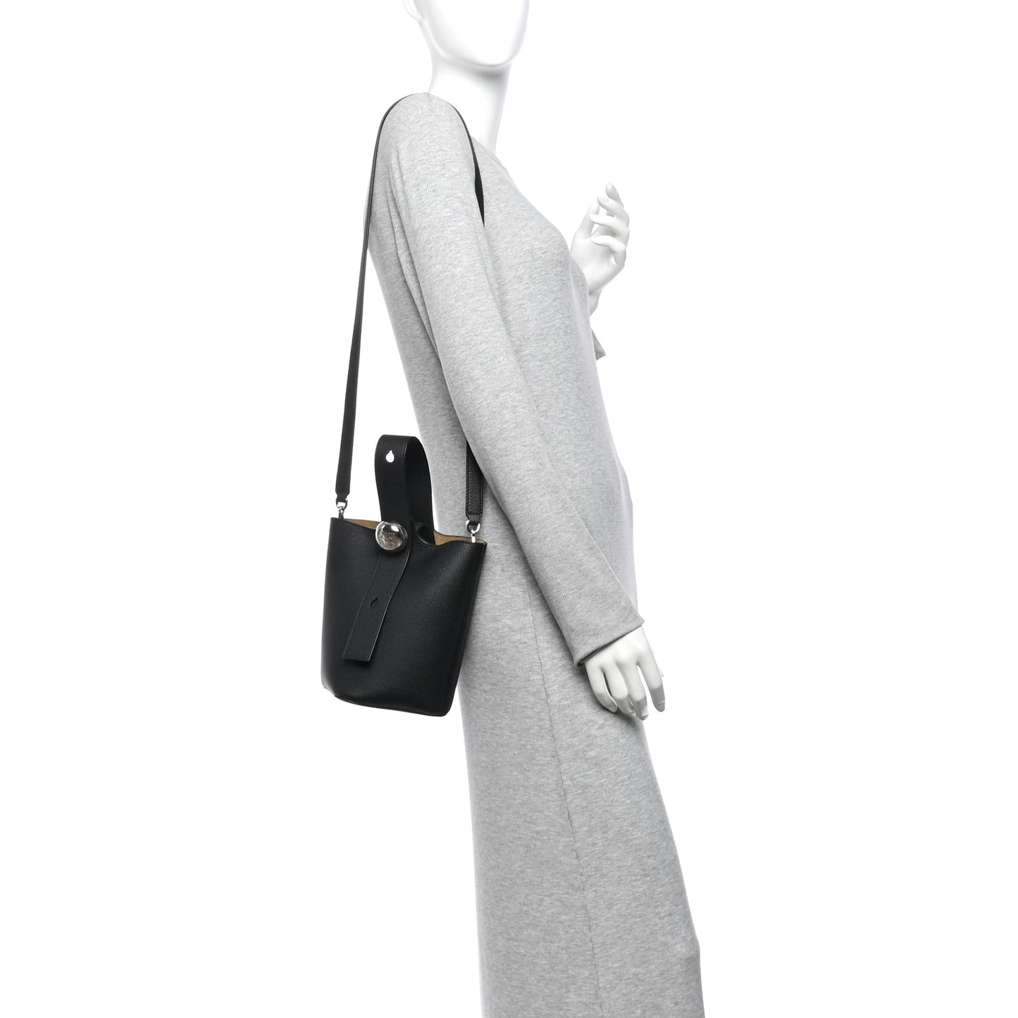 Soft Grained Calfskin Mini Pebble Bucket Bag Black