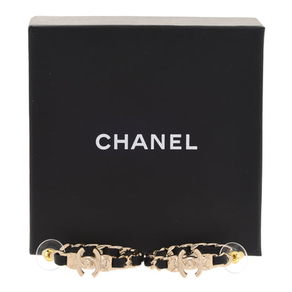 Chanel Metal Lambskin Quilted CC Turnlock Chain Hoop Earrings Gold Black 5 of 5