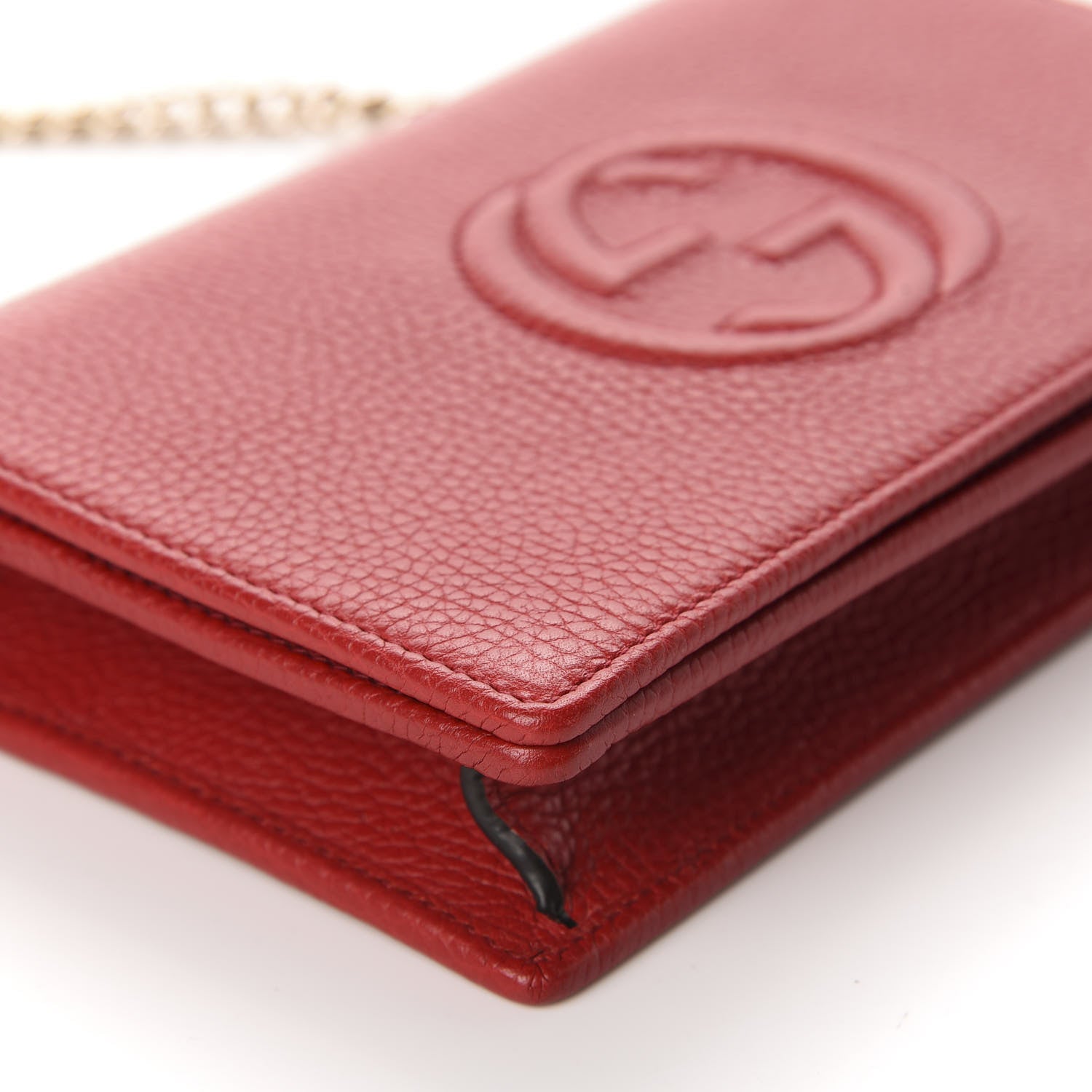 Gucci Pebbled Calfskin Soho Wallet on Chain Hibiscus Red 6 of 9