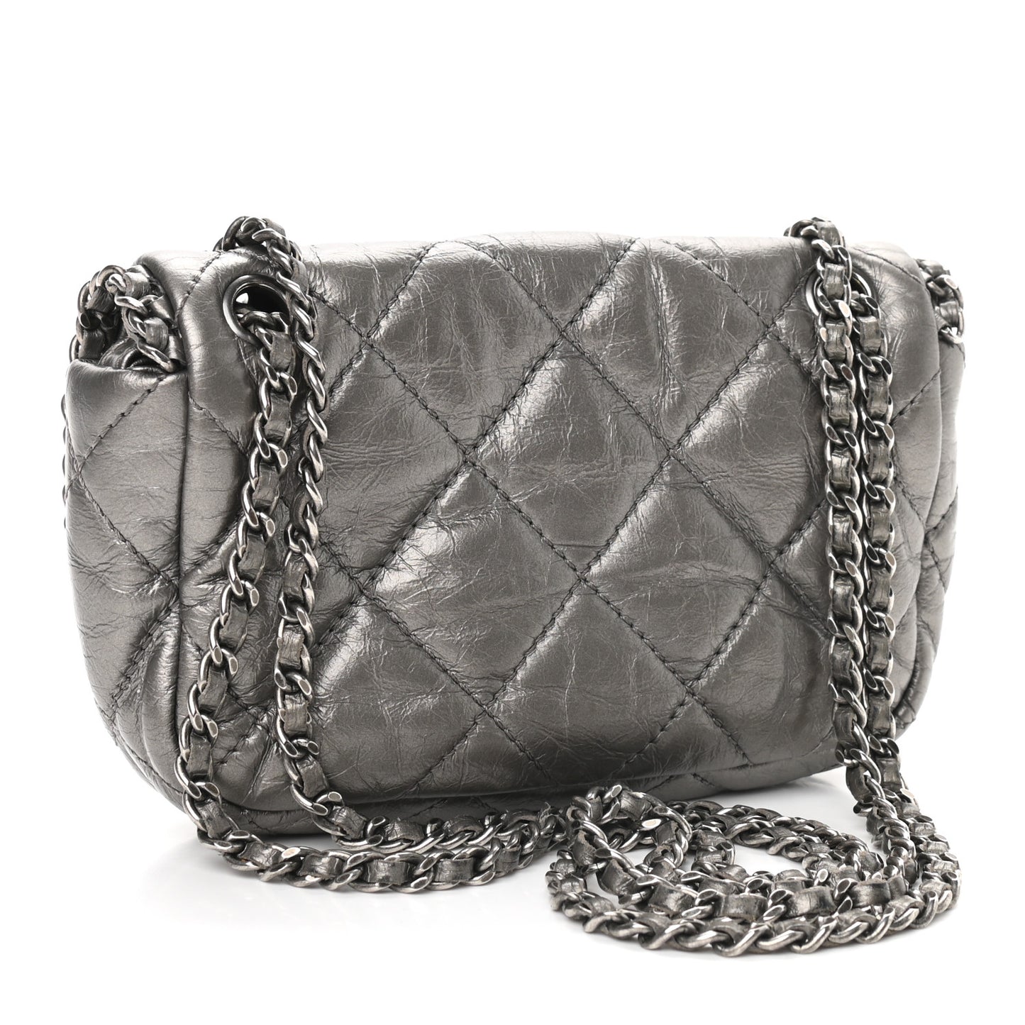 Metallic Calfskin Mini Chain Me Flap Silver