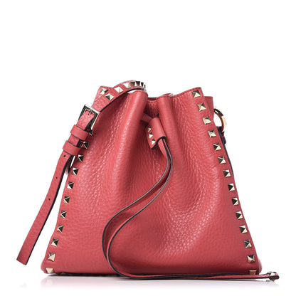 Valentino Garavani Grained Calfskin Rockstud Bucket Bag Red 1 of 16