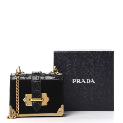 Prada Velvet Crocodile Micro Cahier Bag Black 11 of 11