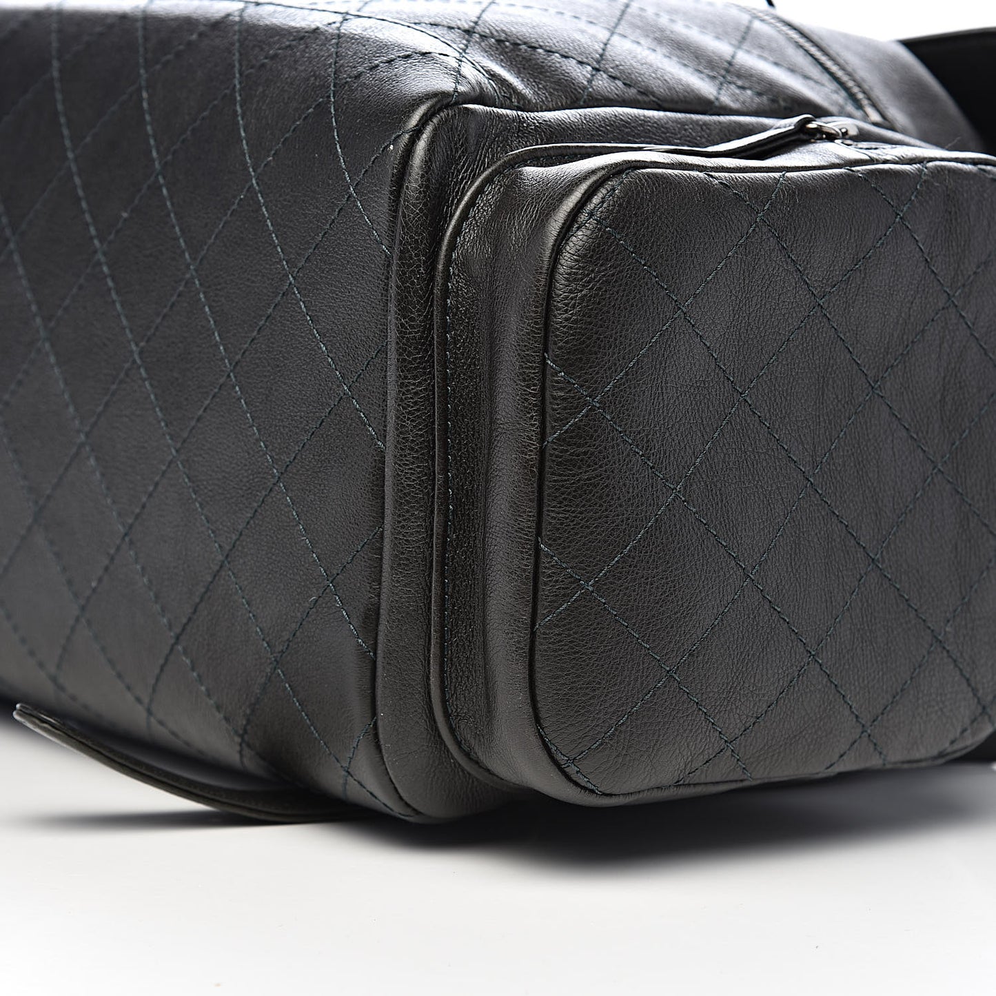 Grained Calfskin Stitched Pocket Backpack Dark Green