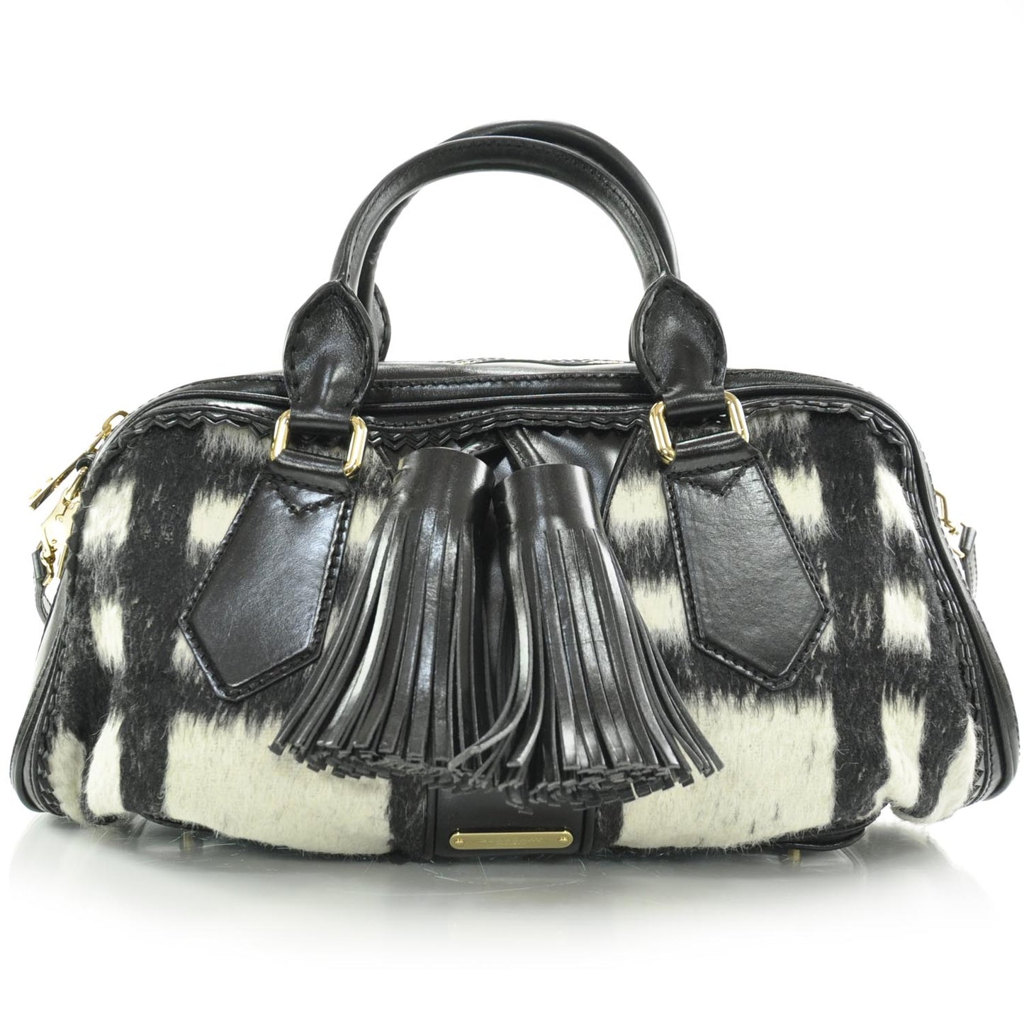 Alpaca Tassel Embellished Check Bowling Bag