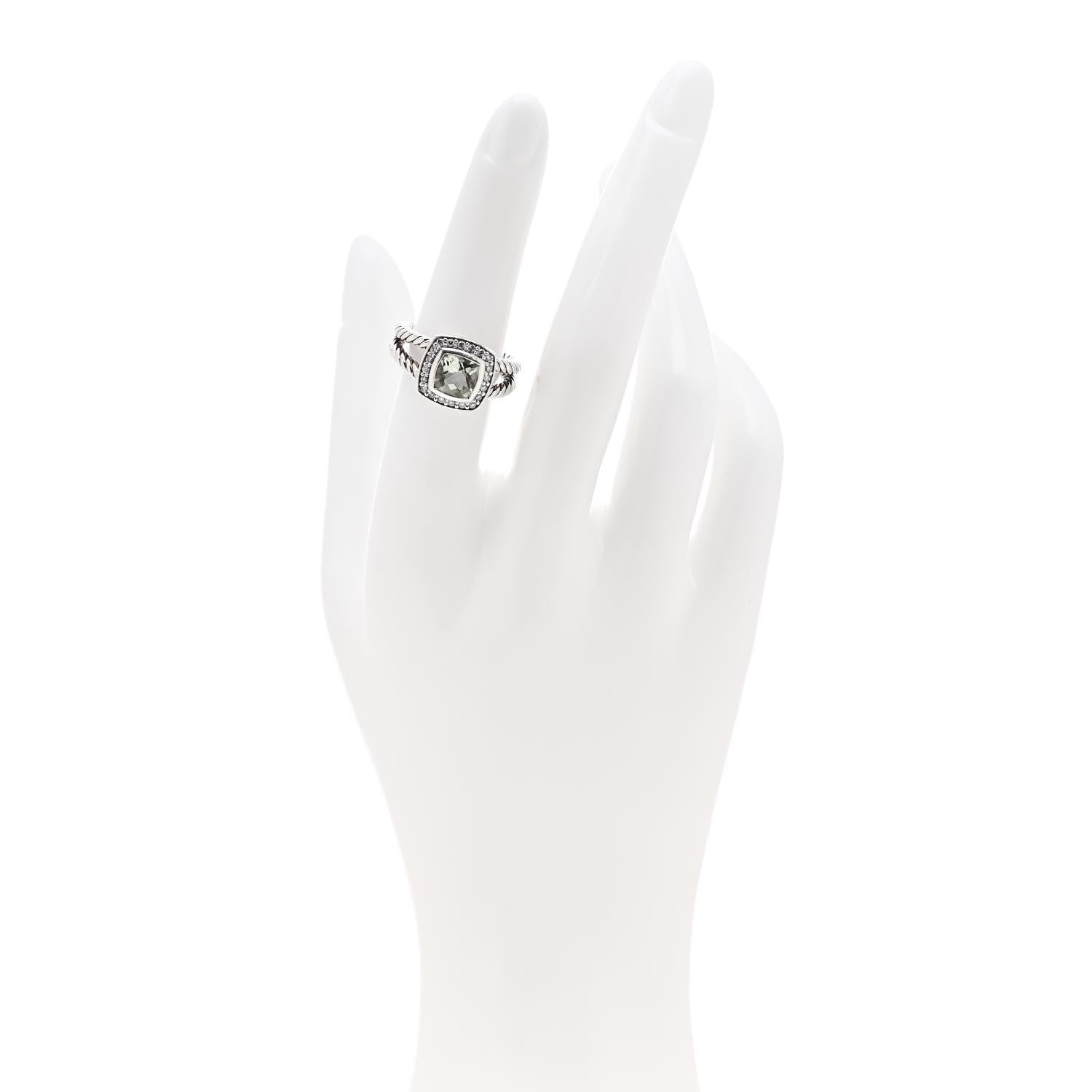 David Yurman Sterling Silver Diamond Prasiolite 7mm Petite Albion Ring 52 6 2 of 5