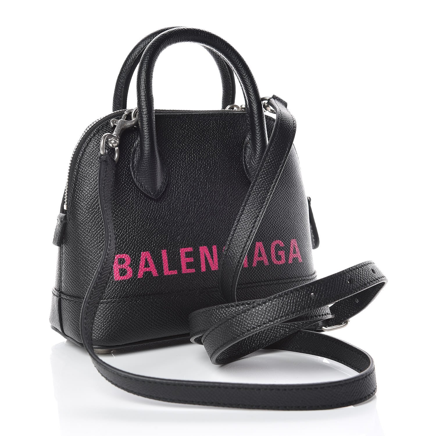Balenciaga Signature Grained Calfskin Logo XXS Ville Top Handle Bag Black Rose Shocking 3 of 11