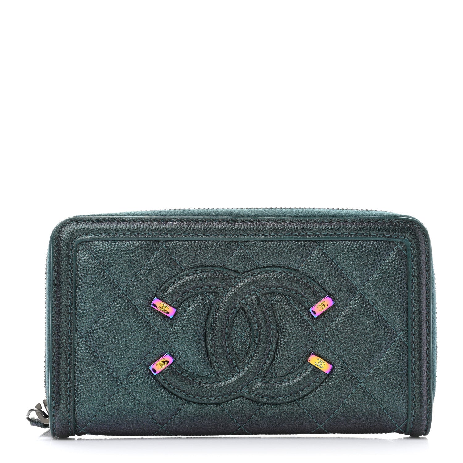 Chanel Iridescent Caviar Quilted Medium Filigree Zip Around Wallet Dark Turquoise 1 of 9