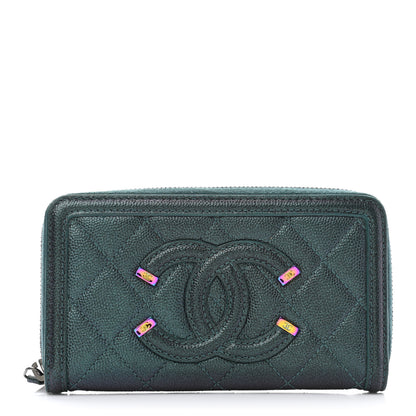 Chanel Iridescent Caviar Quilted Medium Filigree Zip Around Wallet Dark Turquoise 1 of 9