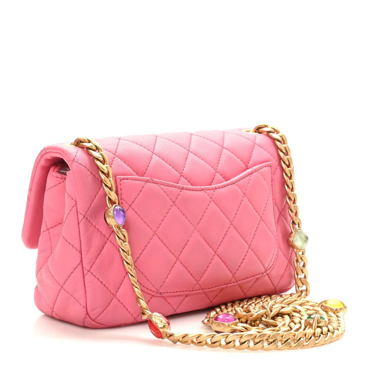 Lambskin Resin Quilted Mini Rectangular Pearl Samba Flap Pink