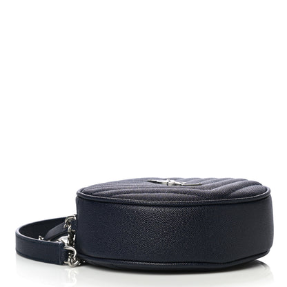 Saint Laurent Grain De Poudre Matelasse Chevron Quilted Round Vinyle Camera Bag Deep Marine 7 of 8