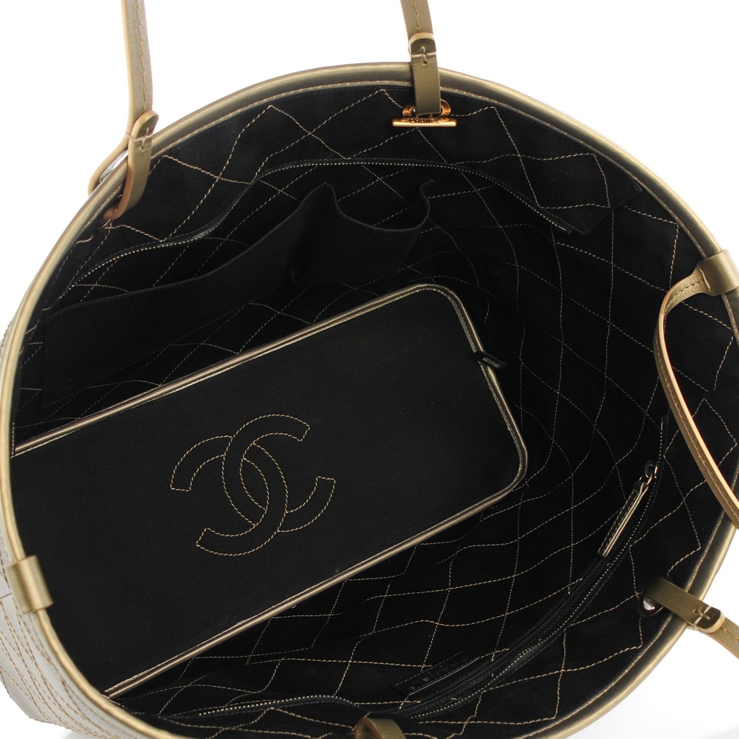 Grained Calfskin Large Shopping Fever Tote Gold