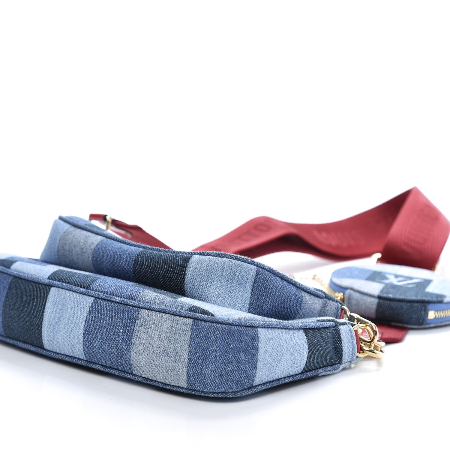 Louis Vuitton Denim Damier Monogram Patchwork Multi Pochette Accessories Blue Rouge 7 of 16