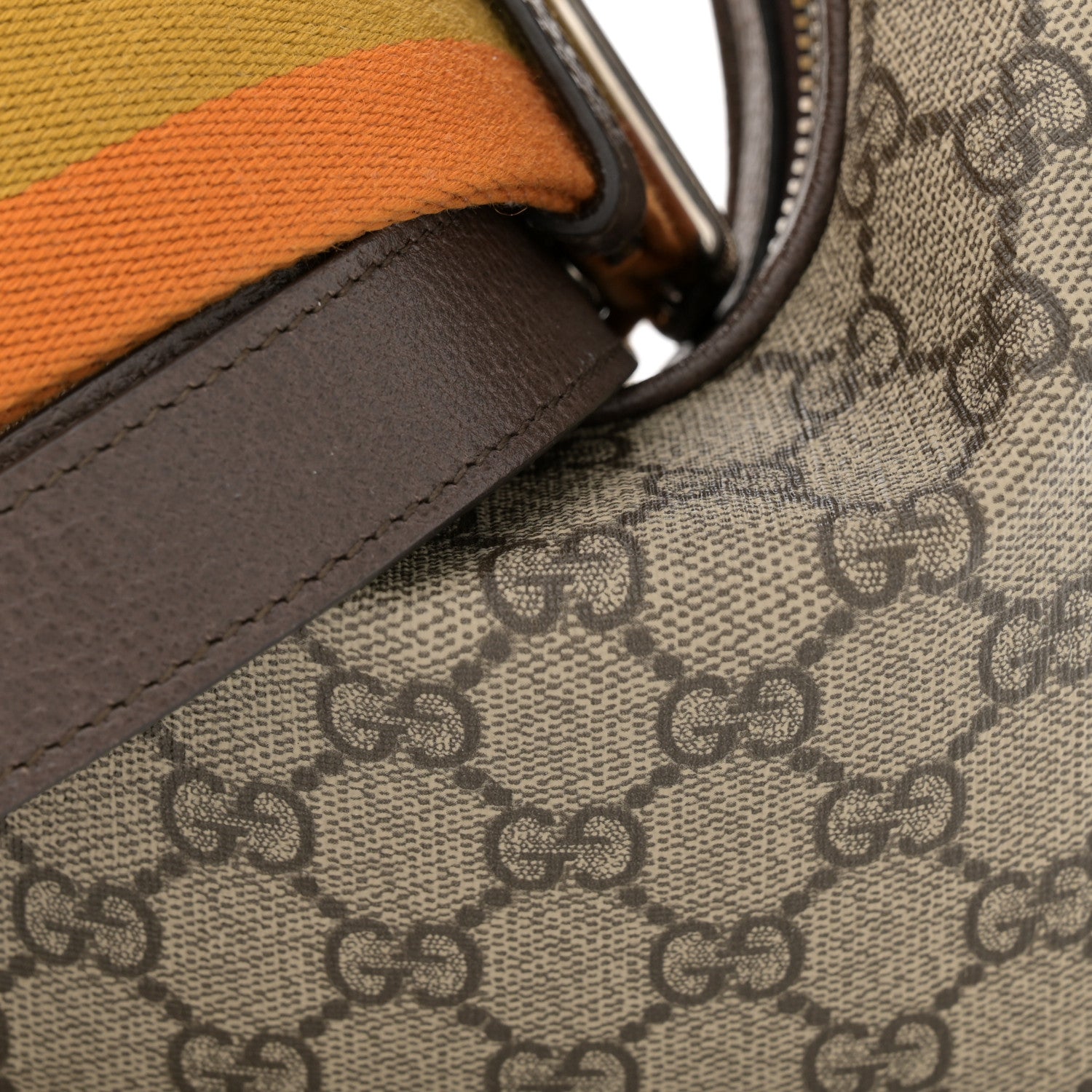 Gucci GG Supreme Monogram Textured Calfskin Web Small Attache Shoulder Bag Beige Ebony New Acero 8 of 13