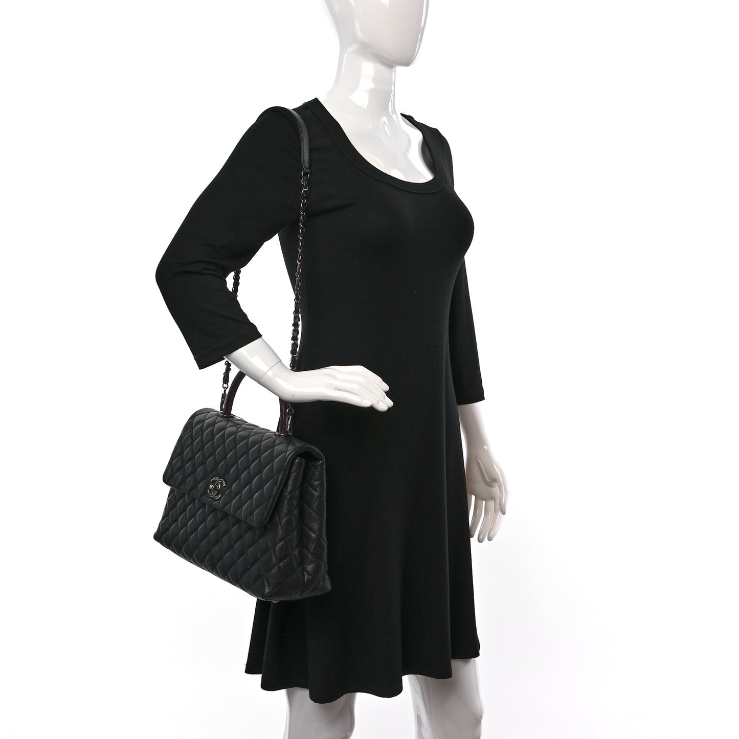 Caviar Lizard Quilted Medium Coco Handle Flap Black