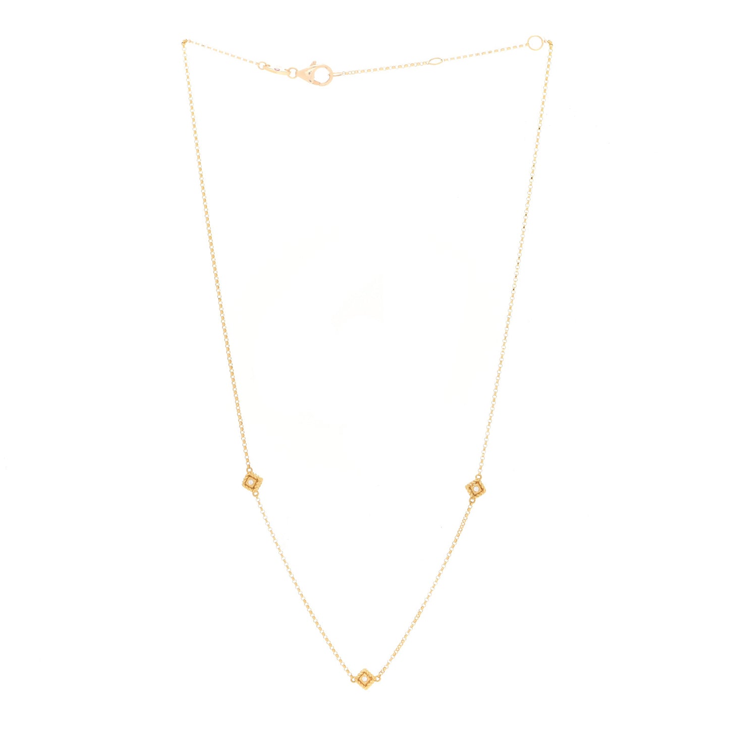 18K Yellow Gold Diamond Tiny Palazzo Ducale Satin Tile 3-Station Necklace