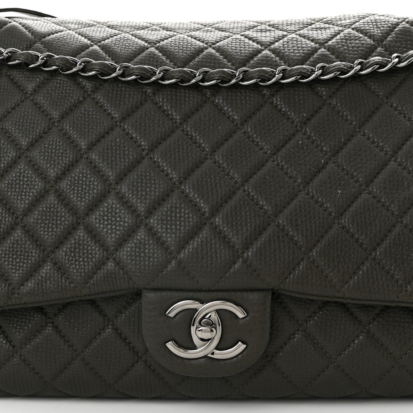 Calfskin Quilted XXL Travel Flap Bag Khaki