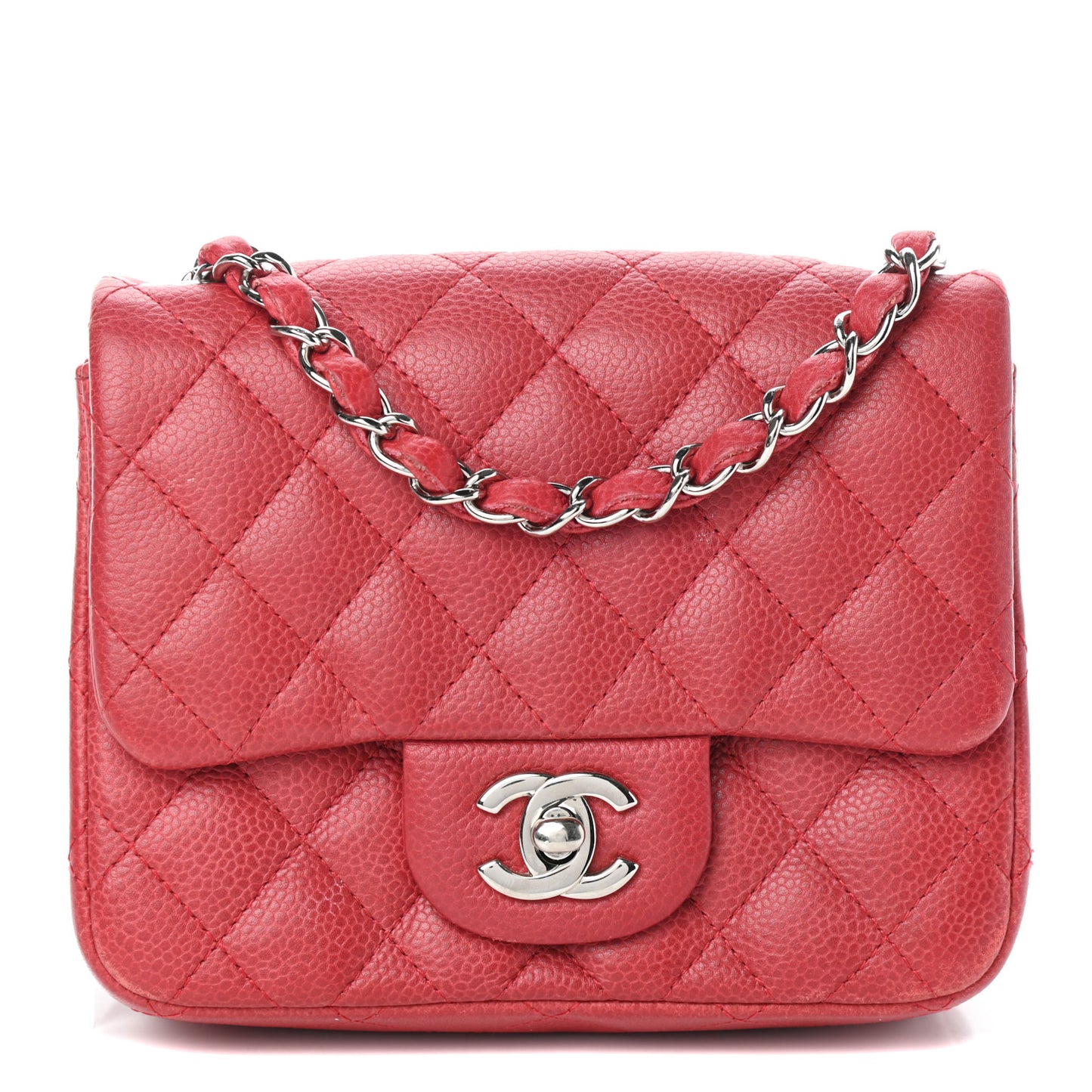 Caviar Quilted Mini Square Flap Red