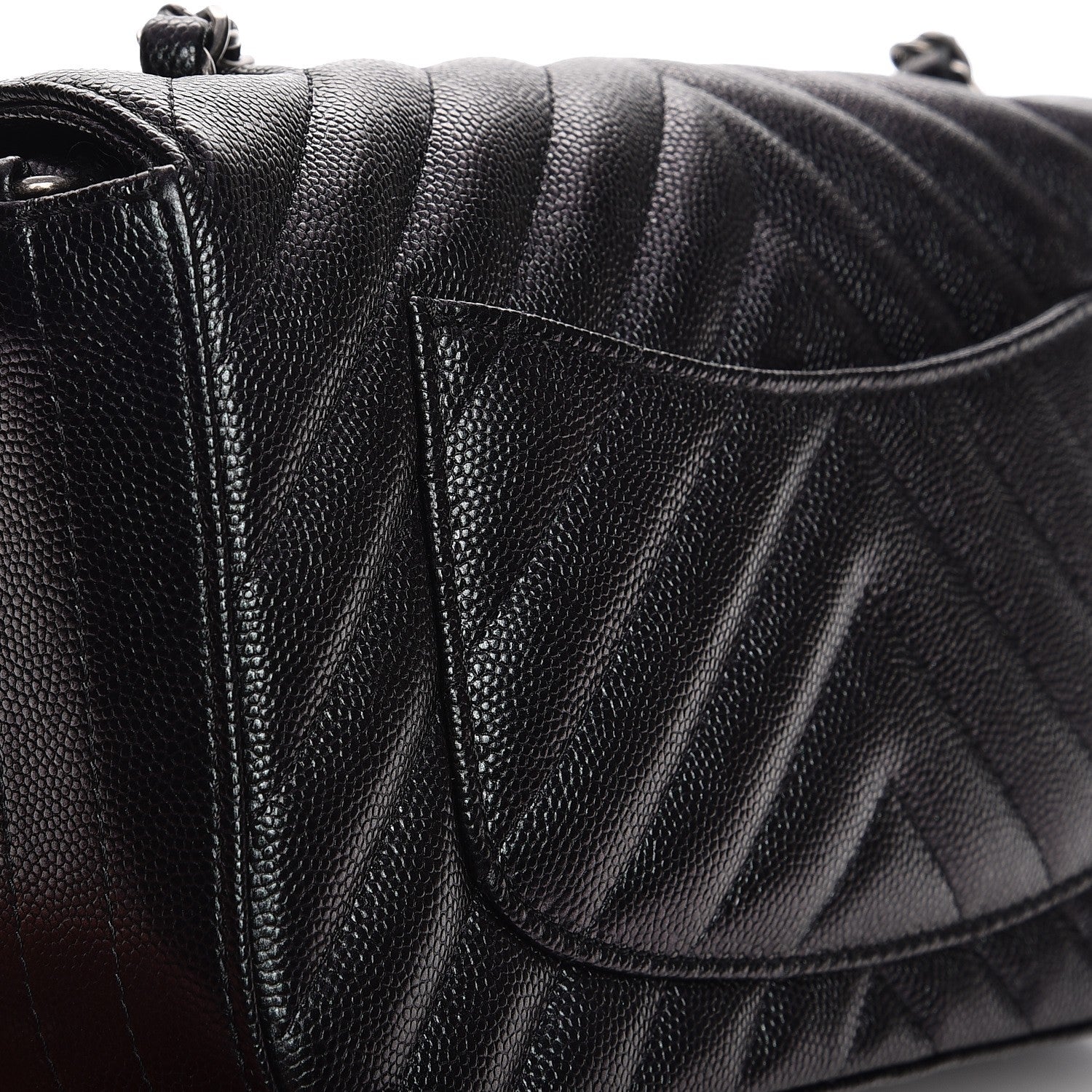 Chanel Metallic Caviar Chevron Quilted Mini Rectangular Flap Black 8 of 11
