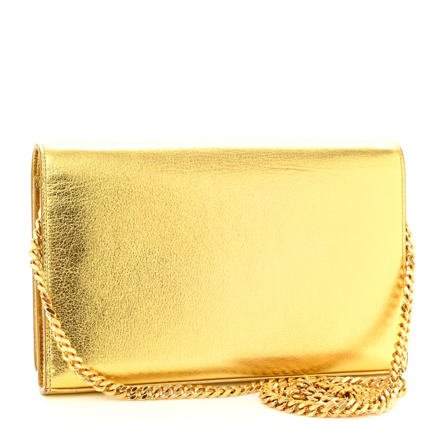 Metallic Calfskin Monogram Chain Wallet Gold