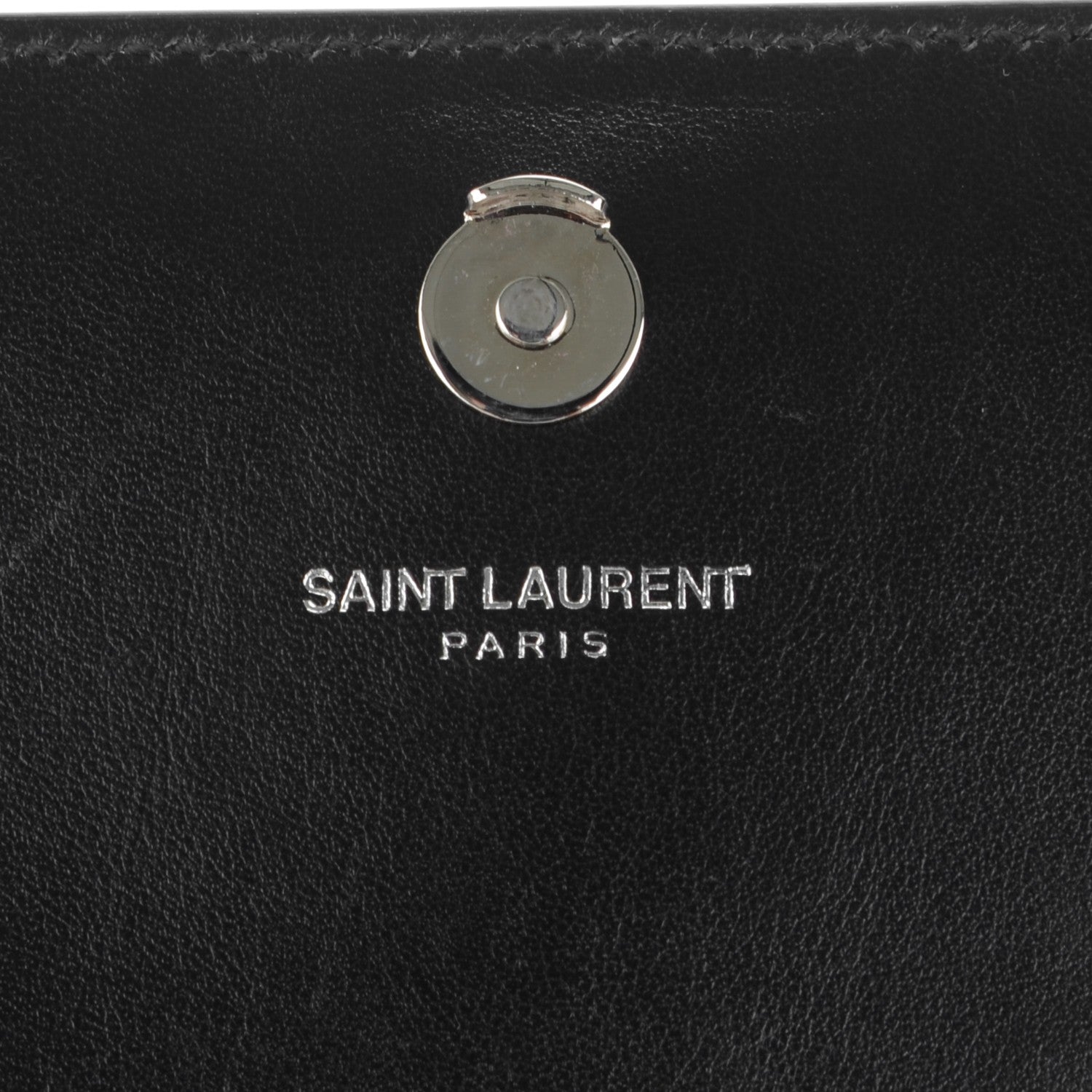 Saint Laurent Calfskin Crocodile Embossed Monogram Sunset Chain Wallet Black 6 of 7