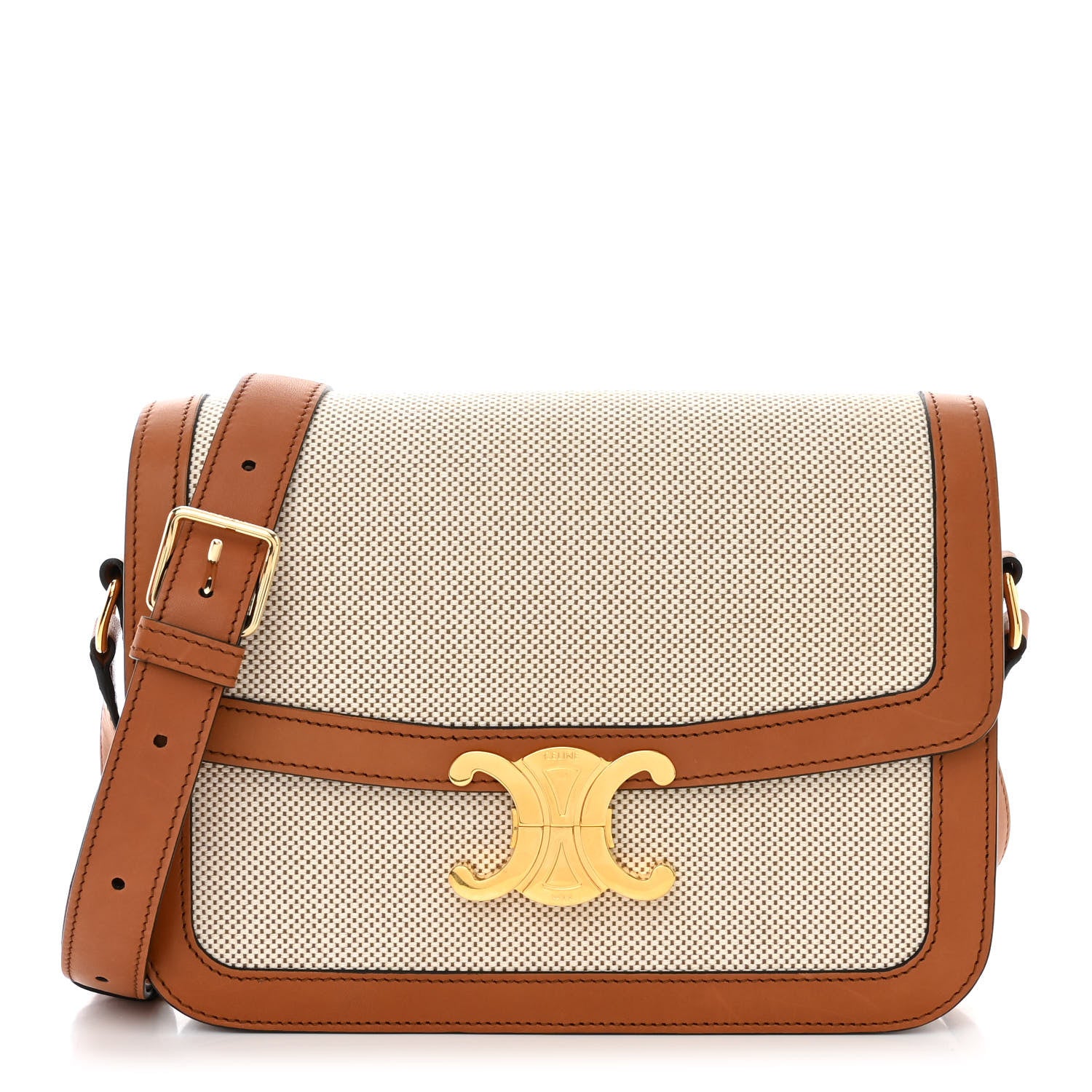 Celine Textile Calfskin Classique Triomphe Bag Natural Tan 1 of 14