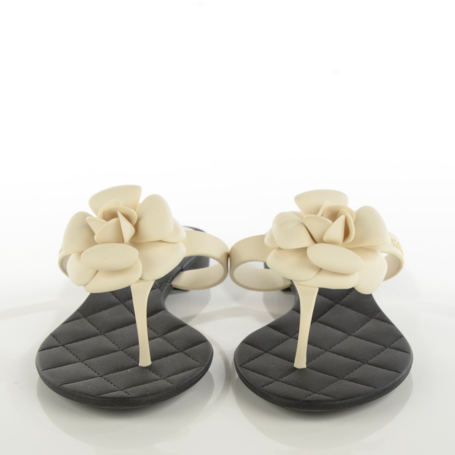 Chanel Jelly Quilted Camellia Thong Sandals 40 Black White 2 of 7