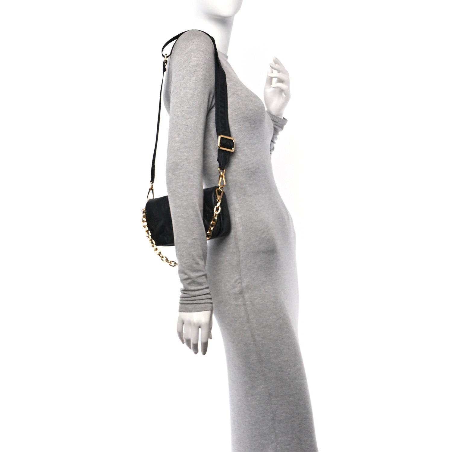 Louis Vuitton Calfskin Bubblegram Wallet On Strap Black 2 of 9