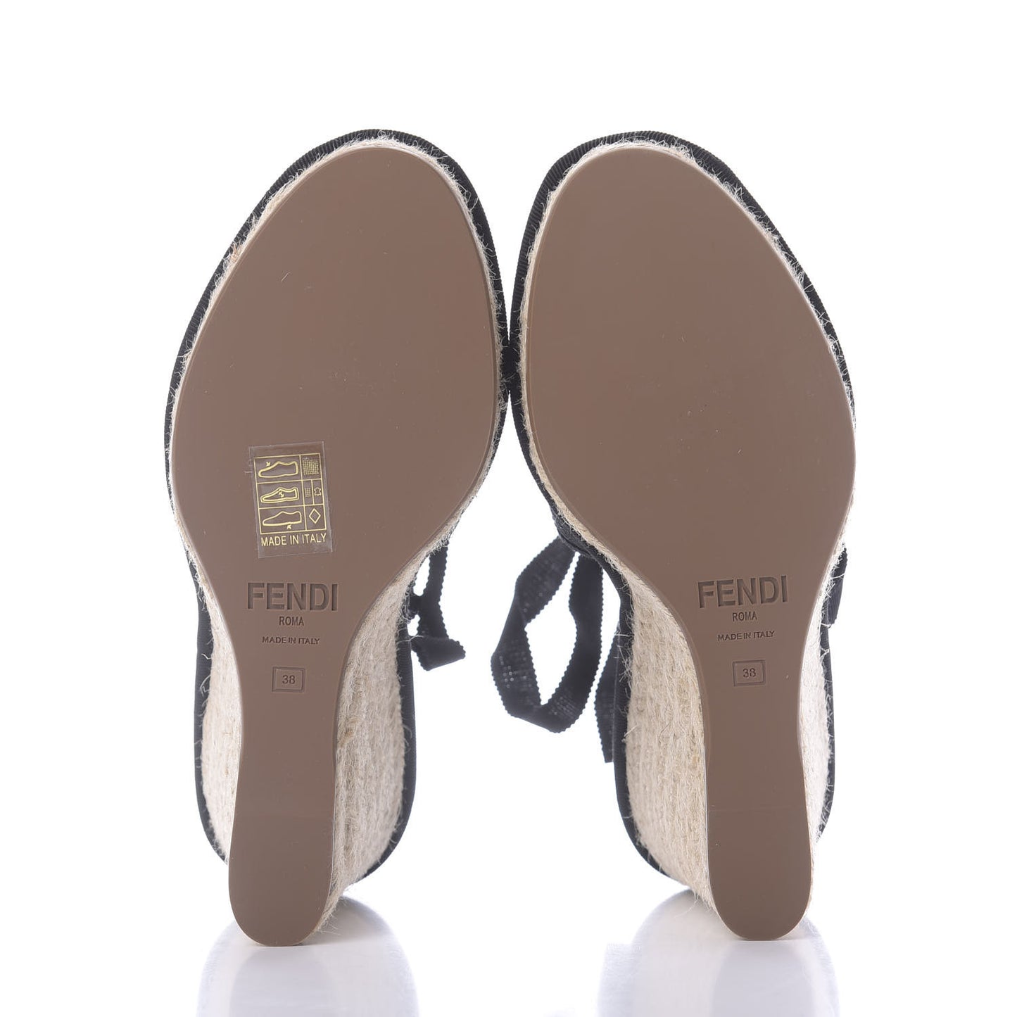 Canvas FF Embroidered Roma Ankle Wrap Espadrille Wedges 38 Black