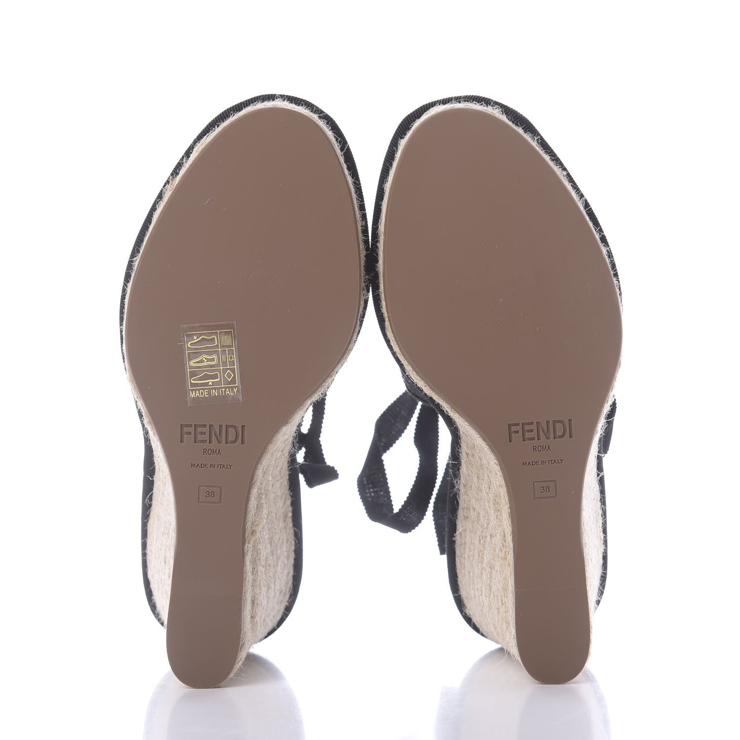 Fendi Canvas FF Embroidered Roma Ankle Wrap Espadrille Wedges 38 Black 6 of 9