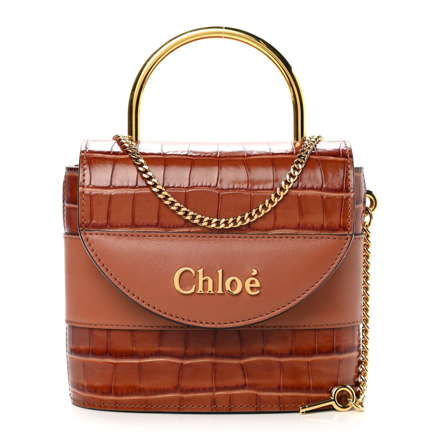Chloe Calfskin Crocodile Embossed Small Aby Lock Chestnut Brown 1 of 10