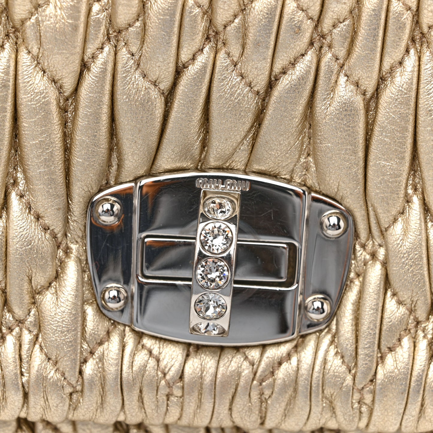 Metallic Nappa Matelasse Crystal Flap Clutch Gold