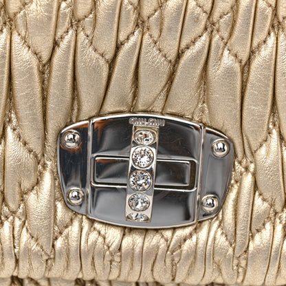 Miu Miu Metallic Nappa Matelasse Crystal Flap Clutch Gold 11 of 15