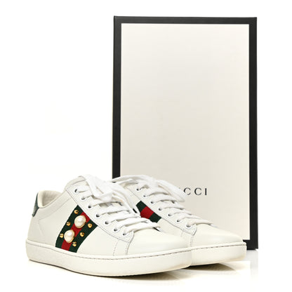 Gucci Calfskin Web Pearl Studded Womens Ace Sneakers 35 White 16 of 16