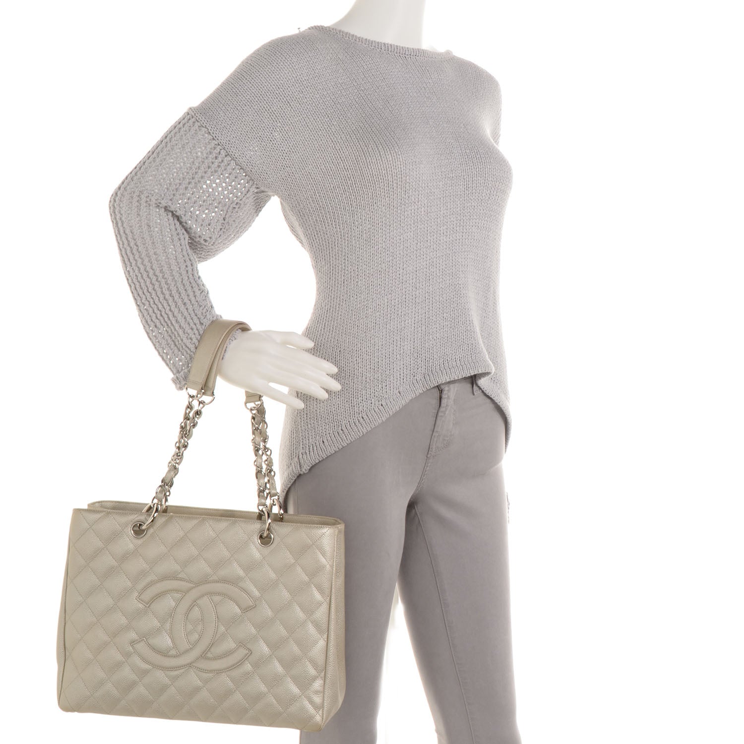 Chanel Caviar Quilted Grand Shopping Tote GST Pearl 2 of 8